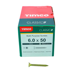 TIMCO Classic Multi-Purpose Countersunk Gold Woodscrews - 6.0 x 50 (200pcs)