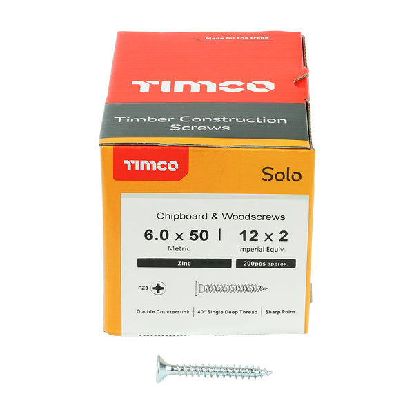 TIMCO Solo Countersunk Silver Woodscrews - 6.0 x 50 (200pcs)