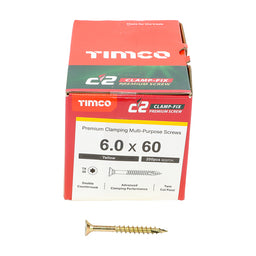 TIMCO C2 Clamp-Fix Multi-Purpose Premium Countersunk Gold Woodscrews - 6.0 x 60 (200pcs)