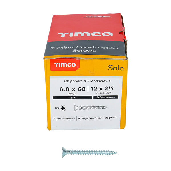 TIMCO Solo Countersunk Silver Woodscrews - 6.0 x 60 (200pcs)