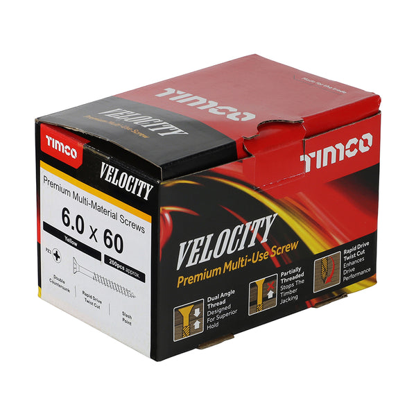 TIMCO Velocity Premium Multi-Use Countersunk Gold Woodscrews - 6.0 x 60 (200pcs)