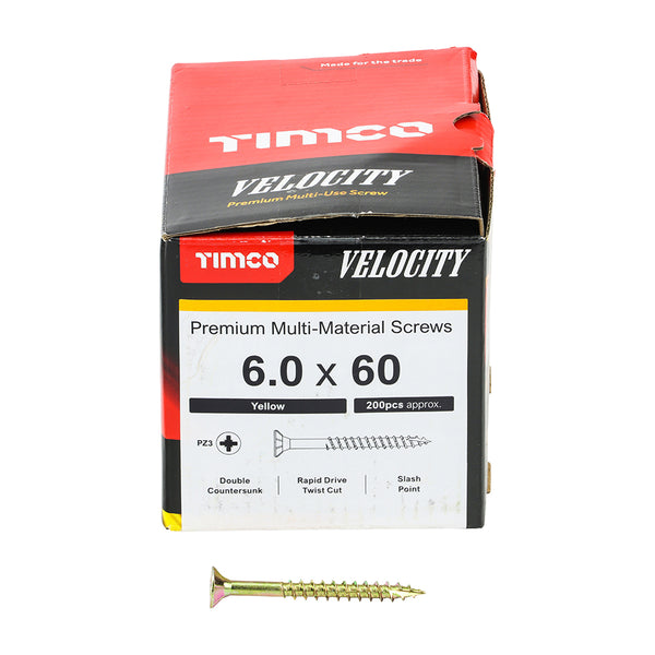 TIMCO Velocity Premium Multi-Use Countersunk Gold Woodscrews - 6.0 x 60 (200pcs)