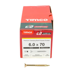 TIMCO C2 Clamp-Fix Multi-Purpose Premium Countersunk Gold Woodscrews - 6.0 x 70 (200pcs)