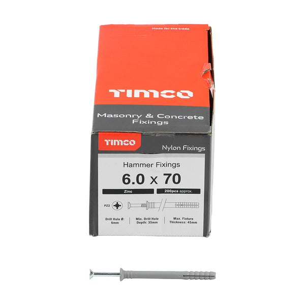 TIMCO Nylon Hammer Fixings - 6.0 x 70 (200pcs)