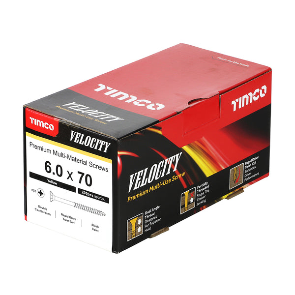 TIMCO Velocity Premium Multi-Use Countersunk Gold Woodscrews - 6.0 x 70 (200pcs)