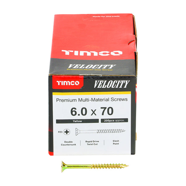 TIMCO Velocity Premium Multi-Use Countersunk Gold Woodscrews - 6.0 x 70 (200pcs)