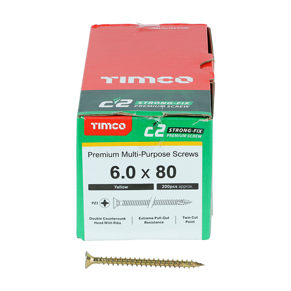 TIMCO C2 Strong-Fix Multi-Purpose Premium Countersunk Gold Woodscrews - 6.0 x 80 (200pcs)