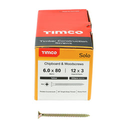 TIMCO Solo Countersunk Gold Woodscrews - 6.0 x 80 (200pcs)