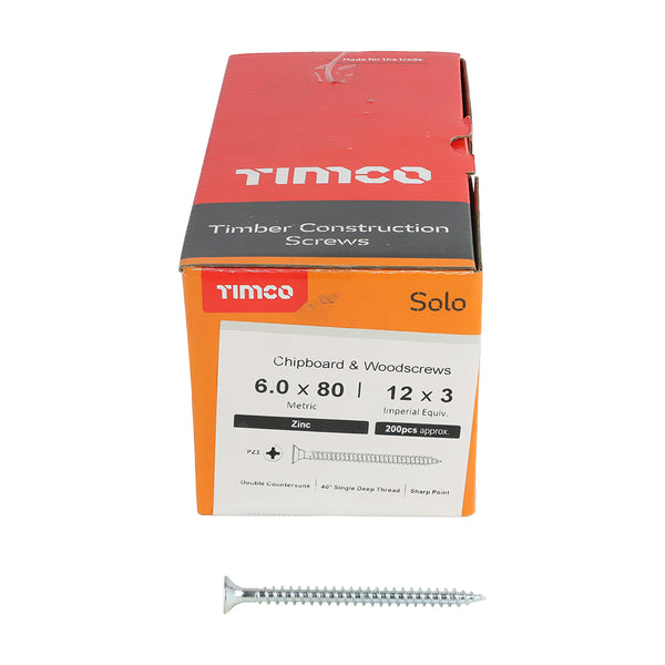 TIMCO Solo Countersunk Silver Woodscrews - 6.0 x 80 (200pcs)