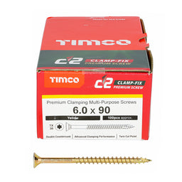 TIMCO C2 Clamp-Fix Multi-Purpose Premium Countersunk Gold Woodscrews - 6.0 x 90 (100pcs)