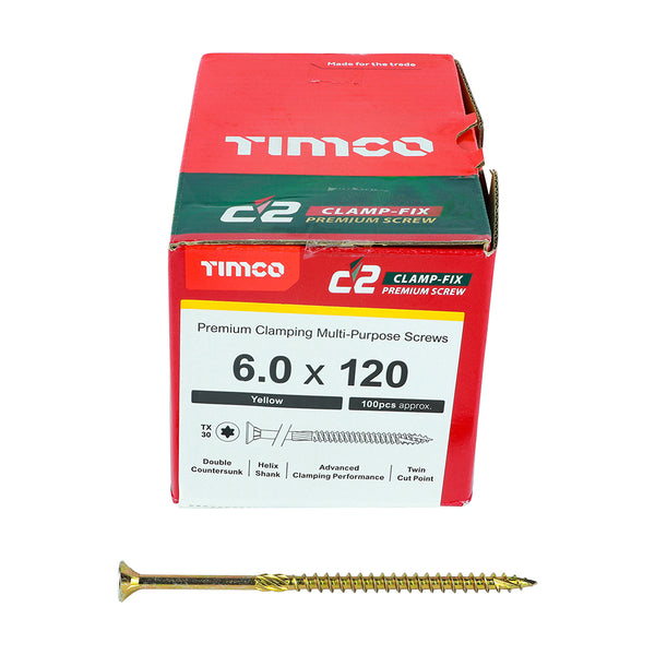 TIMCO C2 Clamp-Fix Multi-Purpose Premium Countersunk Gold Woodscrews - 6.0 x 120 (100pcs)