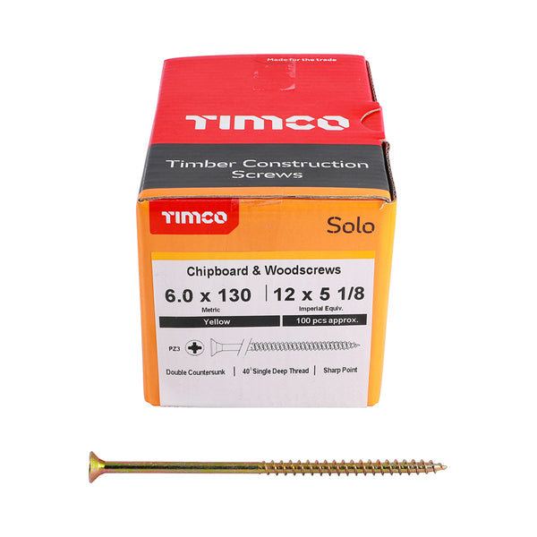 TIMCO Solo Countersunk Gold Woodscrews - 6.0 x 130 (100pcs)