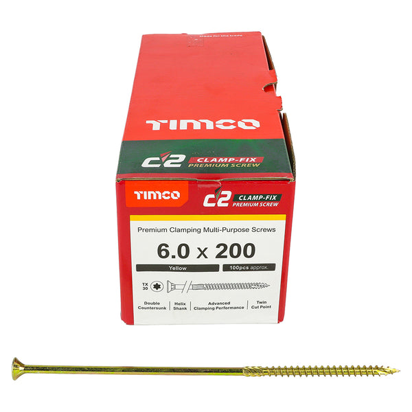 TIMCO C2 Clamp-Fix Multi-Purpose Premium Countersunk Gold Woodscrews - 6.0 x 200 (100pcs)