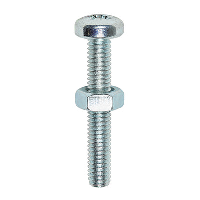 TIMCO Machine Pan Head Screws & Hex Nut Silver - M6 x 40 (10pcs)