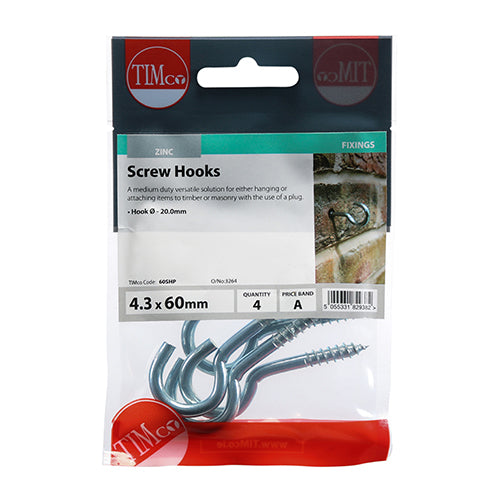 TIMCO Screw Hooks Silver - 60mm (4pcs)