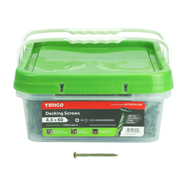 TIMCO Decking Screws Countersunk Exterior Green - 4.5 x 60 (1500pcs)