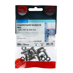 TIMCO Countersunk Socket Screws DIN7991 A2 Stainless Steel - M6 x 16 (8pcs)