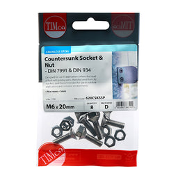 TIMCO Countersunk Socket Screws DIN7991 A2 Stainless Steel - M6 x 20 (8pcs)