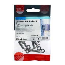 TIMCO Countersunk Socket Screws DIN7991 A2 Stainless Steel - M6 x 25 (6pcs)