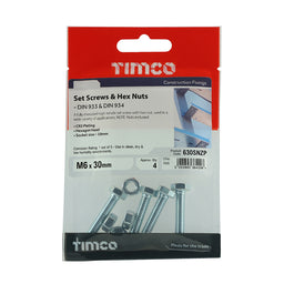 TIMCO Set Screws DIN933 Grade 8.8 & Hex Nut DIN934 Silver - M6 x 30 (4pcs)