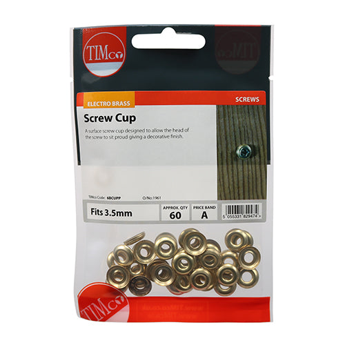 TIMCO Screw Cups Electro Brass - To fit 6 Gauge Screws (60pcs)