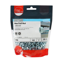 TIMCO Hex Full Nuts DIN934 Silver - M6 (600pcs)