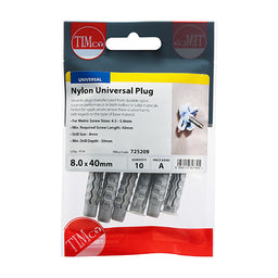 TIMCO Nylon Universal Plugs - 8.0 x 40 (10pcs)