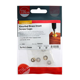 TIMCO Knurled Brass Inset Screw Cup - To fit 3.5 Screw (8pcs)