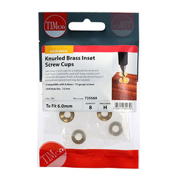 TIMCO Knurled Brass Inset Screw Cup - To fit 5.5, 6.0 Screw (8pcs)