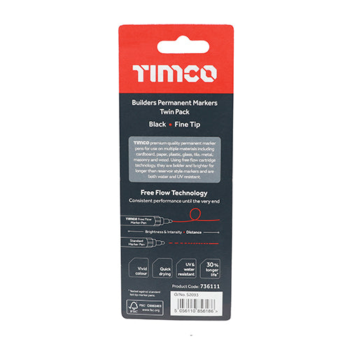 TIMCO Builders Permanent Markers Twin Pack Fine Tip Black - Fine Tip (2pcs)