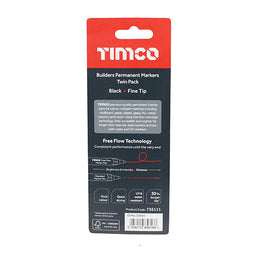 TIMCO Builders Permanent Markers Twin Pack Chisel Tip Black - Chisel Tip (2pcs)