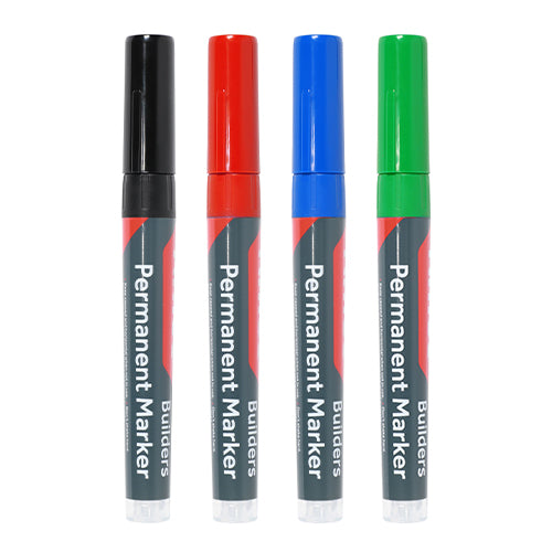 TIMCO Builders Permanent Markers Fine Tip Mixed Colours - Fine Tip (4pcs)