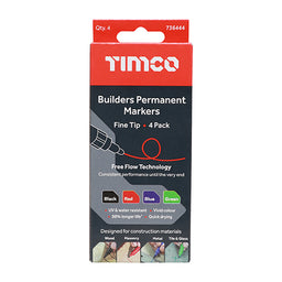 TIMCO Builders Permanent Markers Fine Tip Mixed Colours - Fine Tip (4pcs)