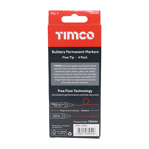 TIMCO Builders Permanent Markers Fine Tip Mixed Colours - Fine Tip (4pcs)