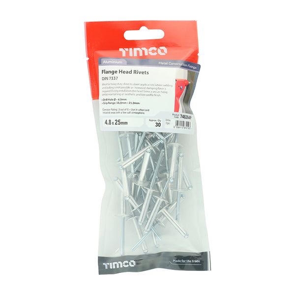 TIMCO Rivets Flange Head Aluminium - 4.8 x 25 (30pcs)