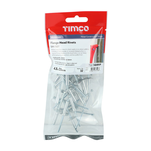 TIMCO Rivets Flange Head Aluminium - 4.8 x 20 (32pcs)