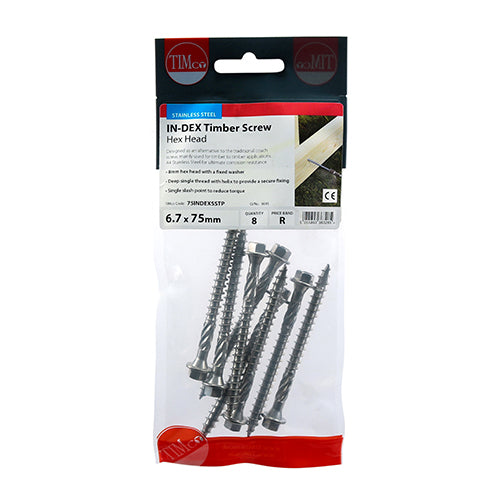 TIMCO Timber Screws Hex Flange Head A4 Stainless Steel - 6.7 x 75 (8pcs)