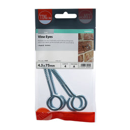 TIMCO Vine Eyes Silver - 75mm (4pcs)