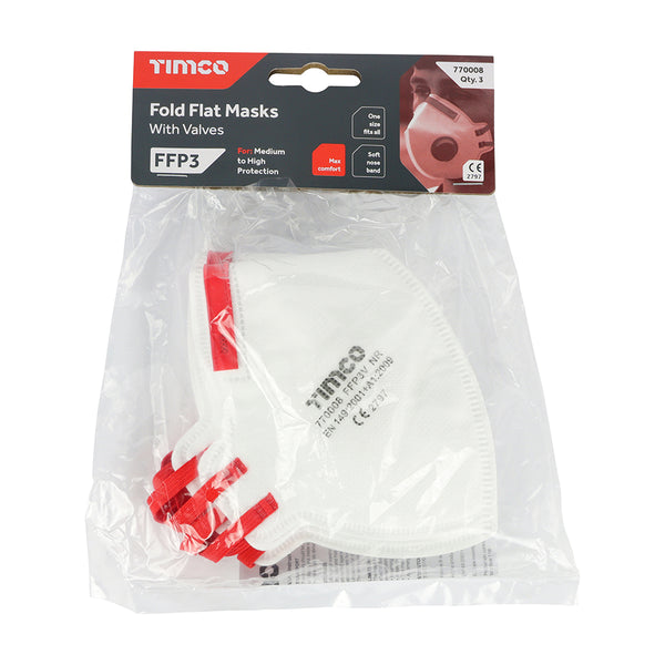 TIMCO FFP3 Fold Flat Valved Masks - One Size (3pcs)