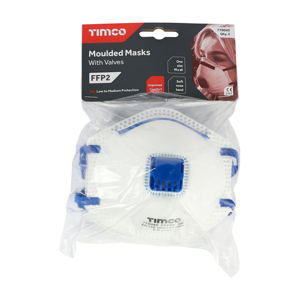 TIMCO FFP2 Moulded Valved Masks - One Size (3pcs)