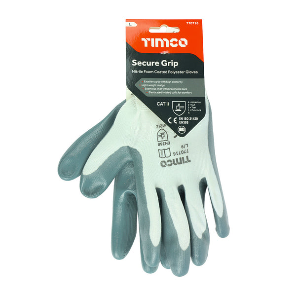 TIMCO Secure Grip Smooth Nitrile Foam Coated Polyester Gloves - Large