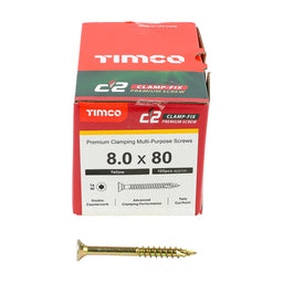 TIMCO C2 Clamp-Fix Multi-Purpose Premium Countersunk Gold Woodscrews - 8.0 x 80 (100pcs)