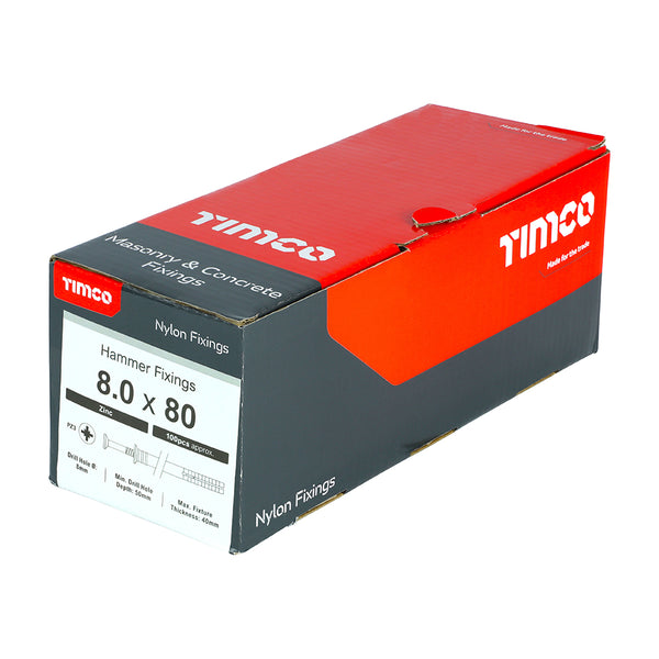 TIMCO Nylon Hammer Fixings - 8.0 x 80 (100pcs)