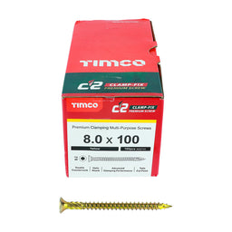 TIMCO C2 Clamp-Fix Multi-Purpose Premium Countersunk Gold Woodscrews - 8.0 x 100 (100pcs)