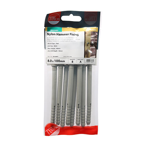 TIMCO Nylon Hammer Fixings - 8.0 x 100 (8pcs)