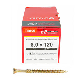 TIMCO C2 Clamp-Fix Multi-Purpose Premium Countersunk Gold Woodscrews - 8.0 x 120 (50pcs)