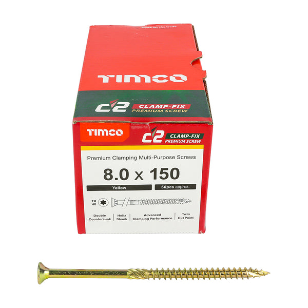 TIMCO C2 Clamp-Fix Multi-Purpose Premium Countersunk Gold Woodscrews - 8.0 x 150 (50pcs)