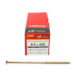 TIMCO C2 Clamp-Fix Multi-Purpose Premium Countersunk Gold Woodscrews - 8.0 x 225 (50pcs)