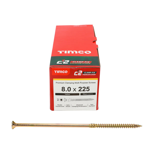 TIMCO C2 Clamp-Fix Multi-Purpose Premium Countersunk Gold Woodscrews - 8.0 x 225 (50pcs)