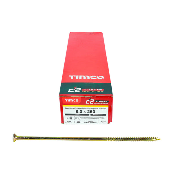 TIMCO C2 Clamp-Fix Multi-Purpose Premium Countersunk Gold Woodscrews - 8.0 x 250 (50pcs)